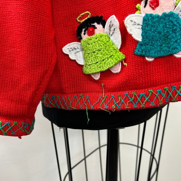 VINTAGE Christina Rotelli Cotton Embroidered Christmas Angel Cardigan Sweater 3X - Picture 7 of 12